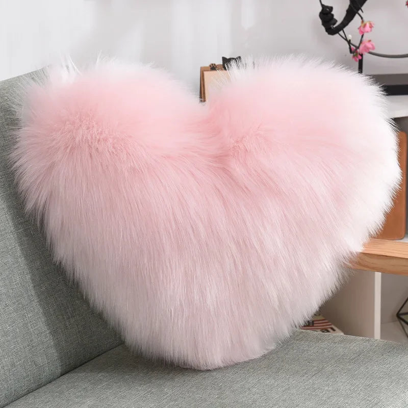 Leichtes Herzförmiges Flauschiges Sofa-Kissen | PP Baumwoll Plüschkissen | Lebendige Wohnzimmerdekoration Kaufschwan® Hellrosa 40x50cm