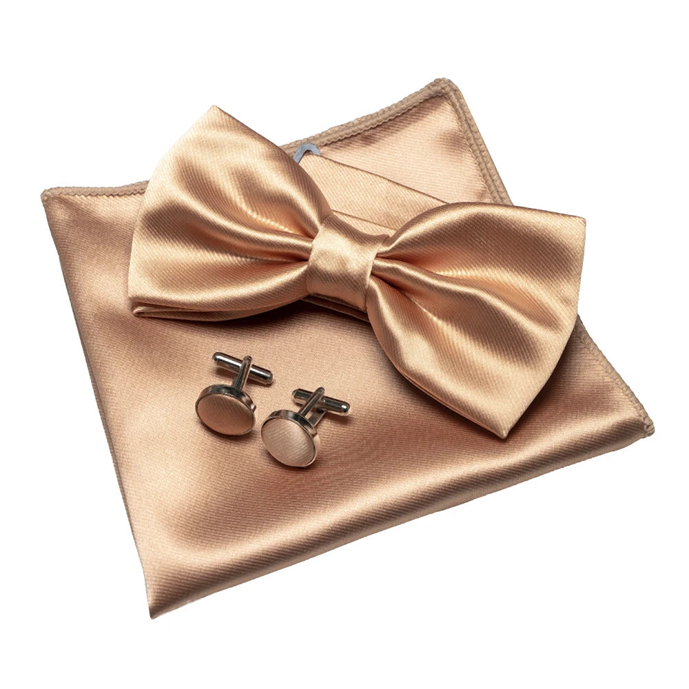 Herren Satin-Fliegen-Set – Elegante Fliege mit Manschettenknöpfen & Einstecktuch | Glänzendes Accessoire für Business & Hochzeit Kaufschwan® Champagner
