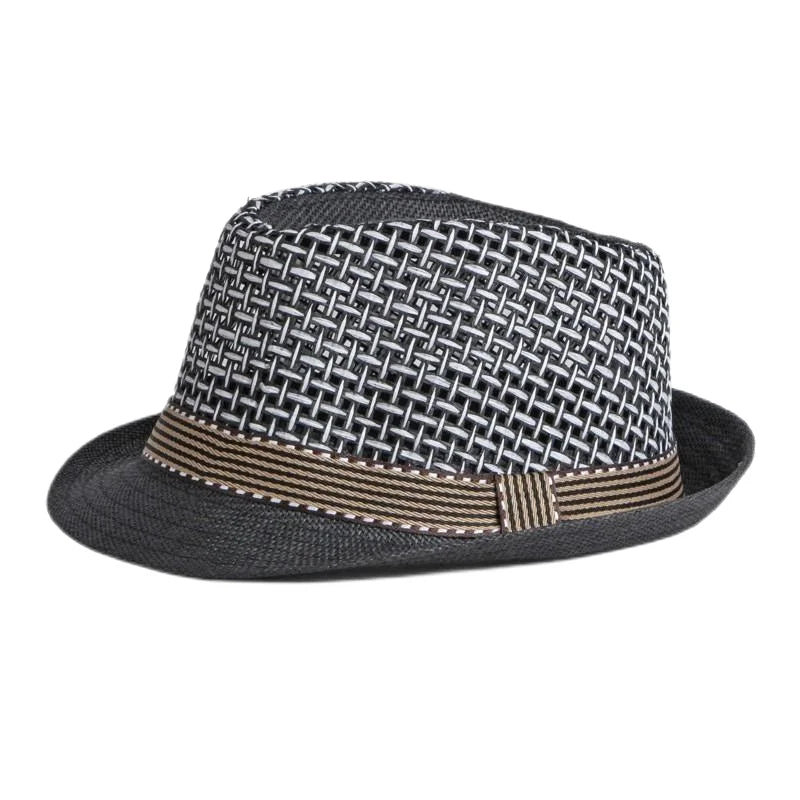 Retro Sonnenhut – Britischer Top Hat Stil, Geometrischer Strohhut mit Gürtel, Unisex Strand & Partner Fedoras