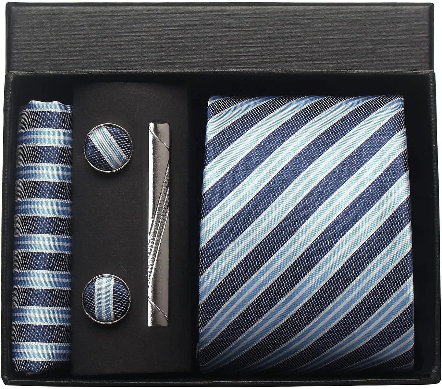 Herren Krawatten-Set aus 100% Seide – 8 cm Krawatte mit Einstecktuch & Manschettenknöpfen | Klassisches Geschenkset für Business & Hochzeit