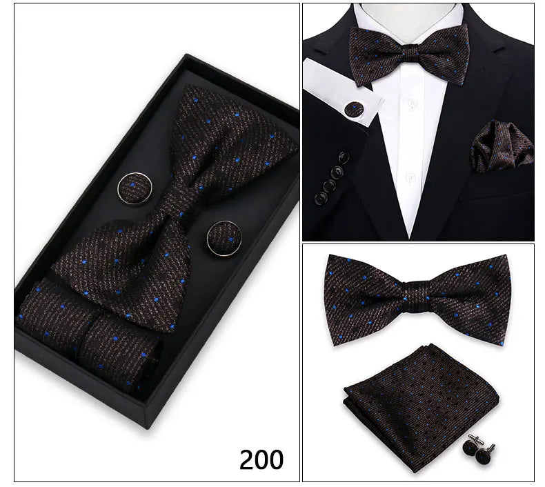 Herren Fliegen-Set – 3-teiliges Geschenkset mit Fliege, Einstecktuch & Manschettenknöpfen | Elegantes Rotes Accessoire für Business & Hochzeit