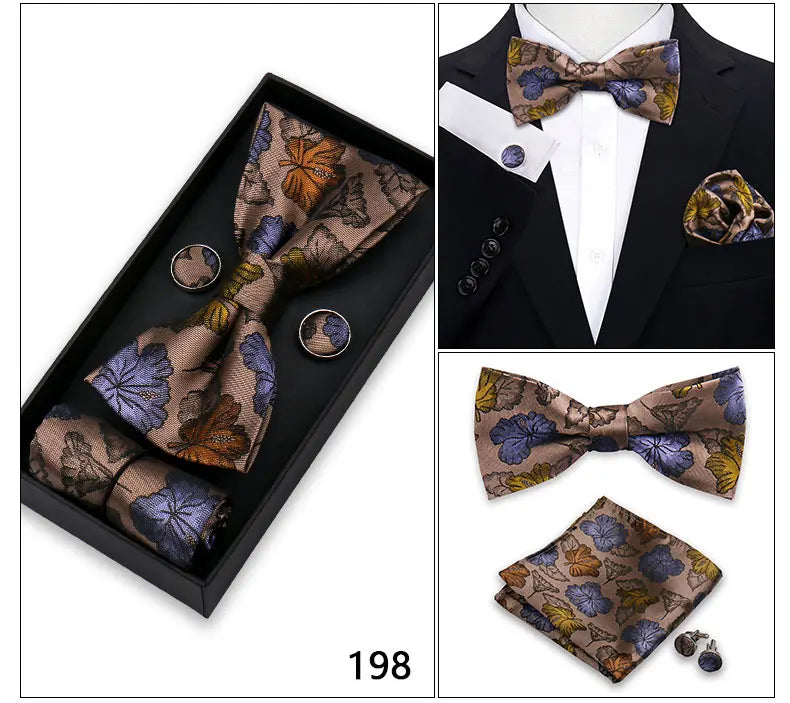 Herren Fliegen-Set – 3-teiliges Geschenkset mit Fliege, Einstecktuch & Manschettenknöpfen | Elegantes Rotes Accessoire für Business & Hochzeit