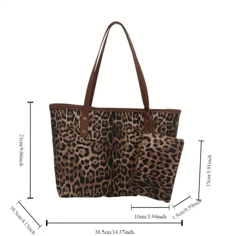 Leopardenmuster Tote Bag mit Beutel – Stylische Kunstleder Schultertasche | Große Kapazität Shopping Bag für Damen Alltag Kaufschwan®