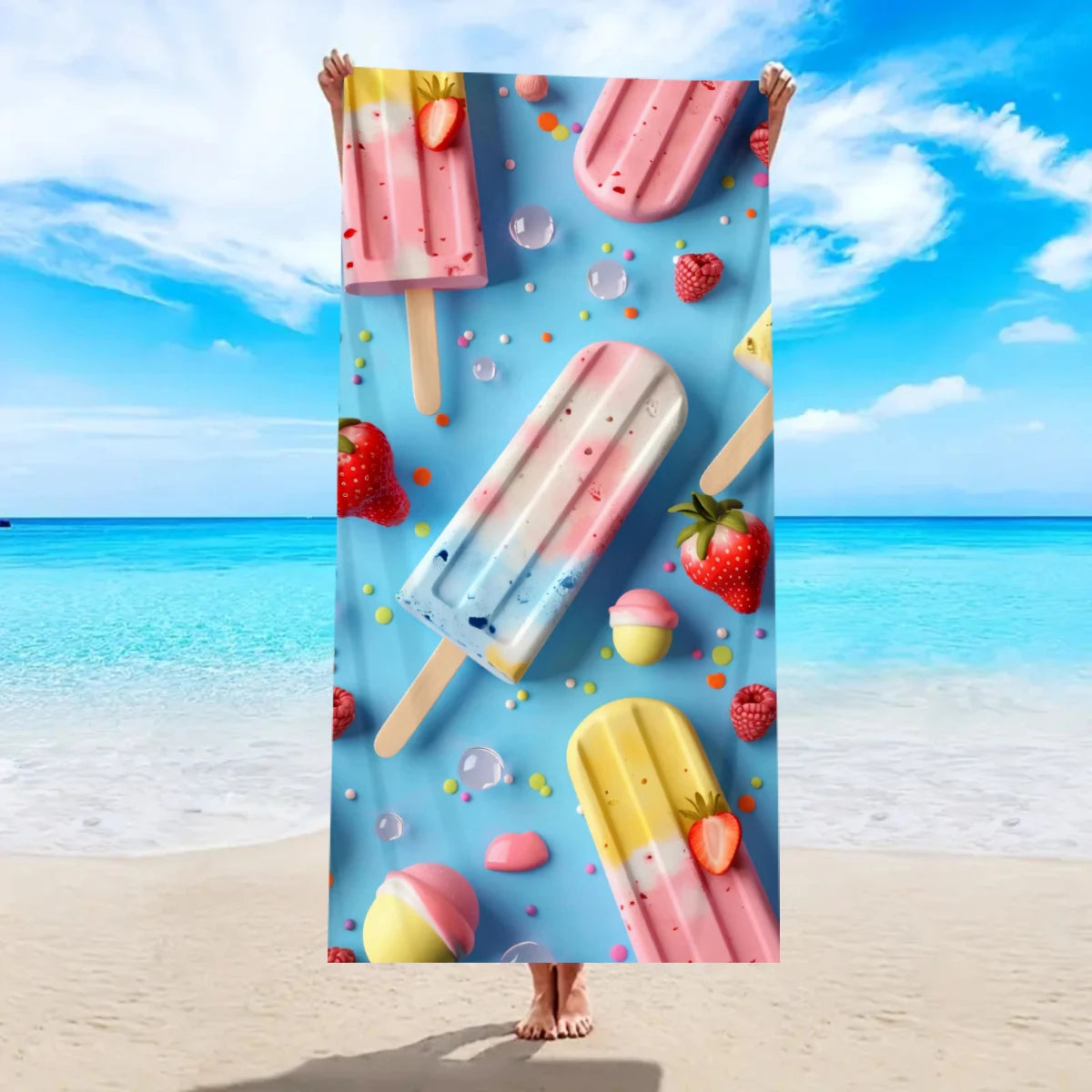 Strandtuch mit Eiscreme-Motiv – Schnell Trocknendes & Saugfähiges Mikrofaser Handtuch | Lustiges Sommer Handtuch für Reisen, Sport & Yoga