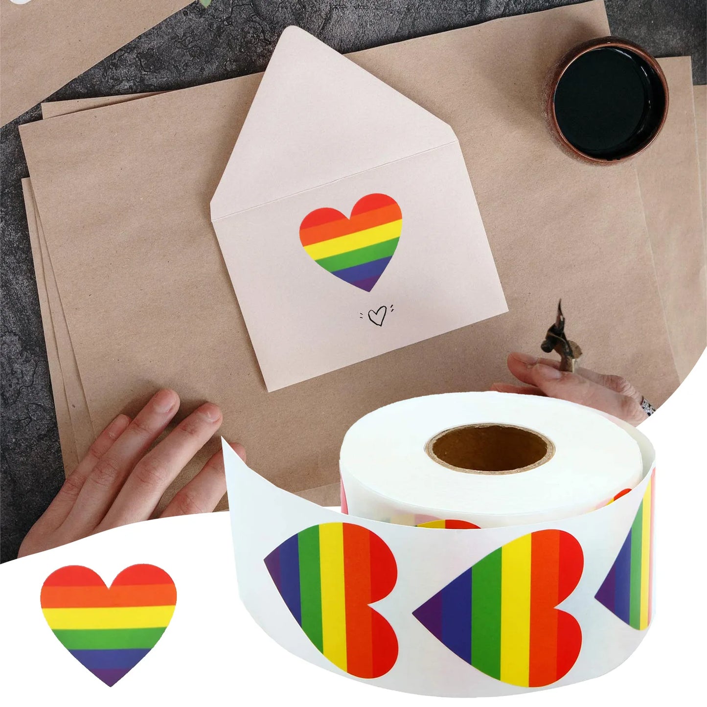 500 Stück Pride Aufkleber – Regenbogen Herz & Quadrat Etiketten | 3,8cm/2,5cm Klebeaufkleber für Tasse, Tasche, Vase & DIY-Dekoration