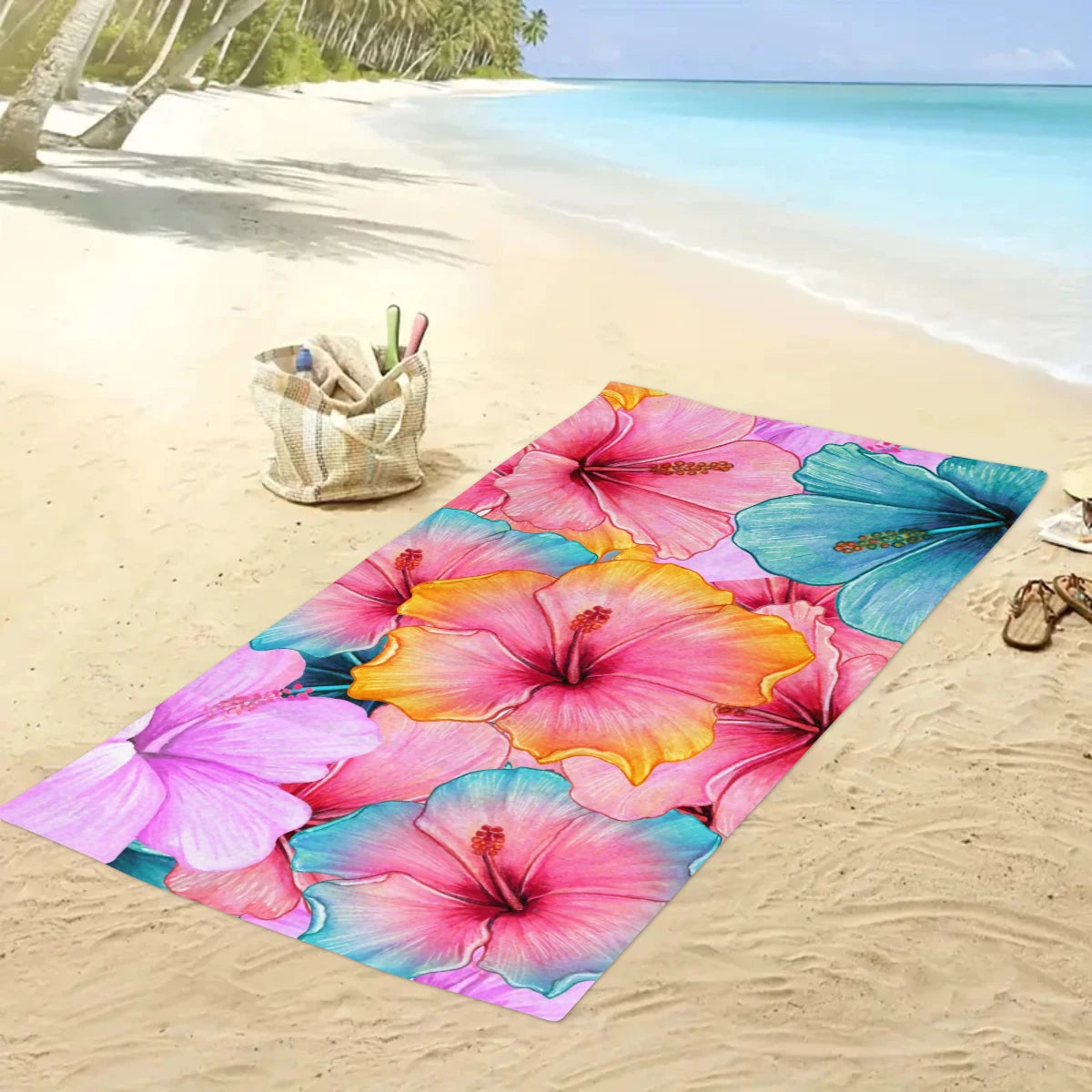 Tropisches Blumen Strandtuch – Schnell Trocknendes & Saugfähiges Mikrofaser Handtuch | Leichtes Reisehandtuch für Sport, Yoga, Schwimmen & Camping