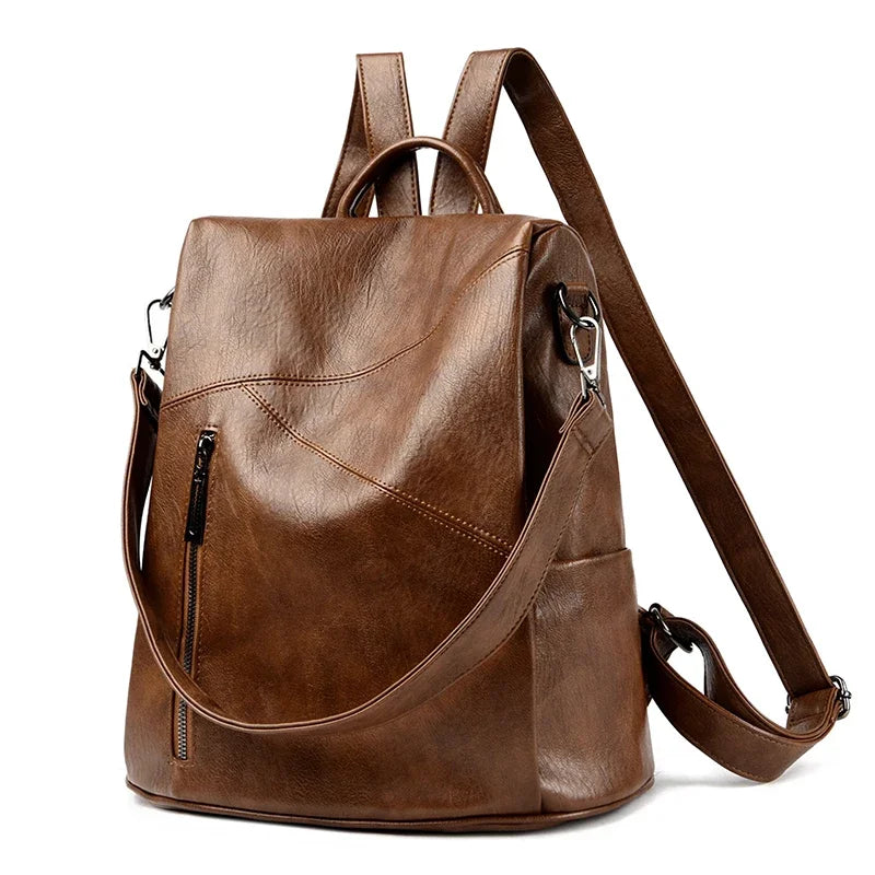 Leder Rucksack | Damen Vintage Schultertasche | Hochkapazitiver Reise- & Schulrucksack