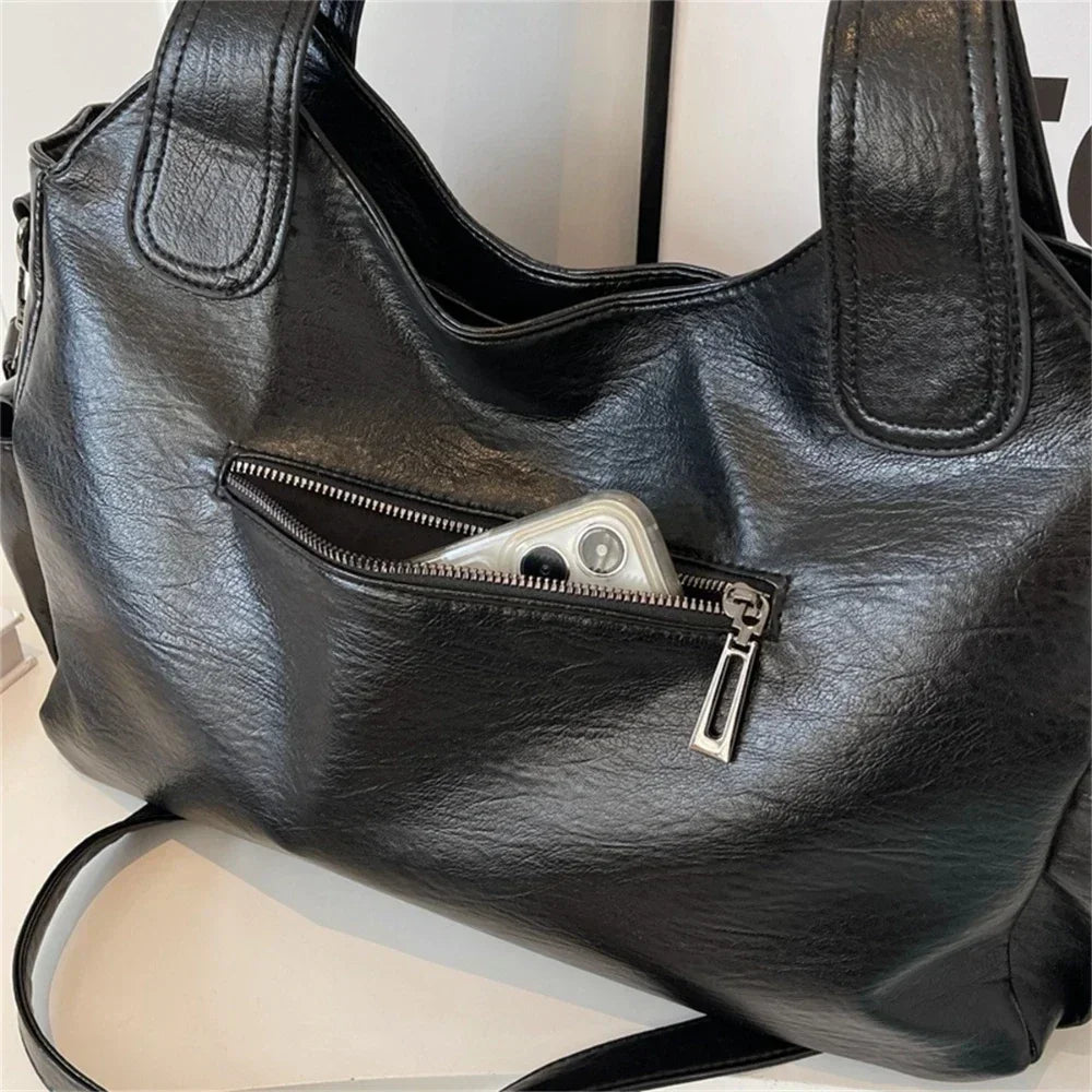 Damen Schultertasche – Hochwertige Kunstleder Handtasche mit Kontrastfarben | Weiches Innenfach & Reißverschluss Kaufschwan®