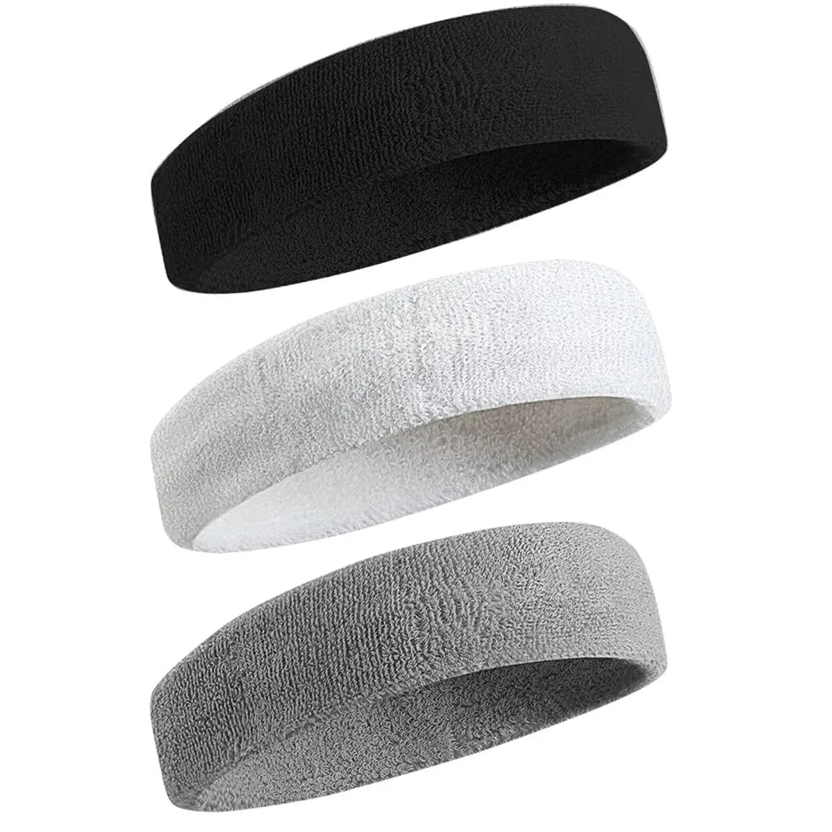 3 Stück Schweißfeste Sport Stirnbänder für Damen & Herren – Feuchtigkeitsableitende Elastische Schweißbänder für Tennis, Basketball, Laufen & Fitness Kaufschwan® Schwarz-Weiß-Grau