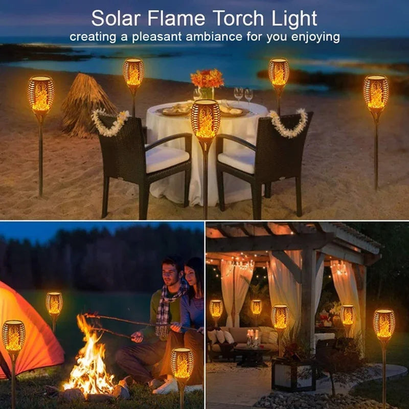 1/2/4/6/8/10 Stück Solar Flammen Fackellichter – Flackernde wasserdichte Gartenbeleuchtung für Rasen, Wege, Hof & Terrasse Kaufschwan®