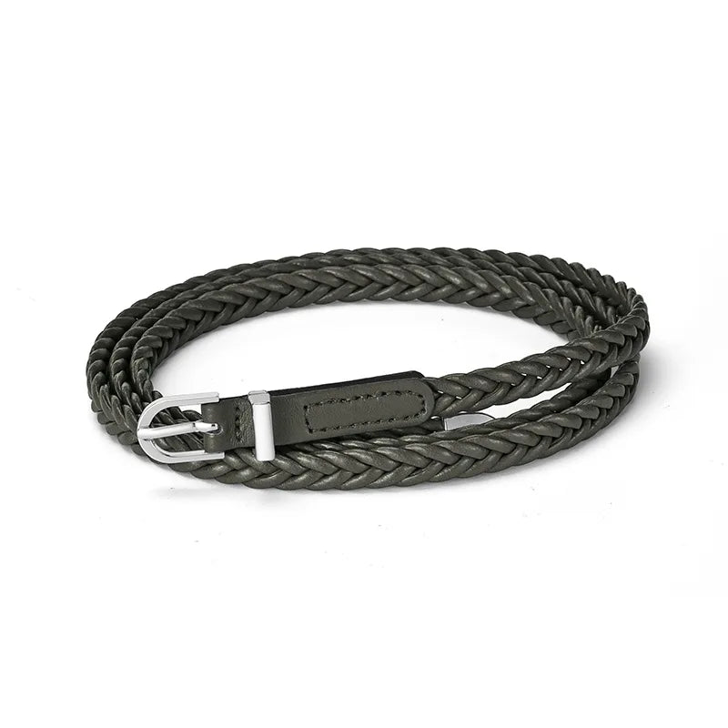 Geflochtener PU Gürtel für Damen – Goth Retro Stil | Dünner Schwarzer Taillengürtel mit Dornschließe für Kleider & Jeans