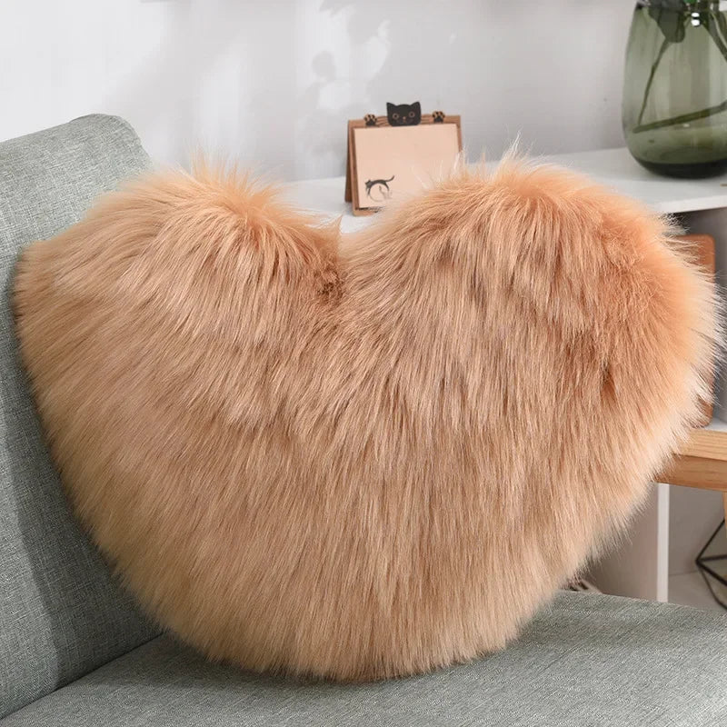 Leichtes Herzförmiges Flauschiges Sofa-Kissen | PP Baumwoll Plüschkissen | Lebendige Wohnzimmerdekoration Kaufschwan® Khaki 40x50cm