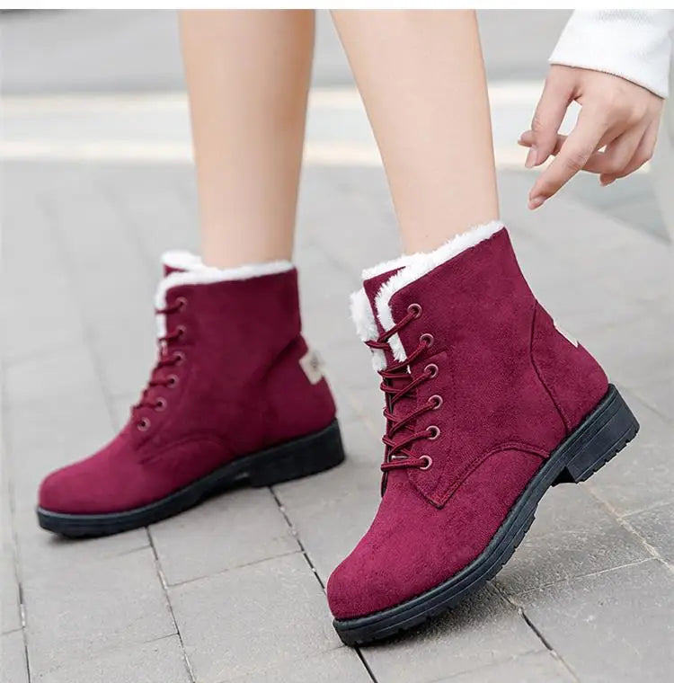 Damen Schneestiefel – Flache Plateau Winter Schuhe | Warme Kunstfell Gefütterte Plüsch Stiefel für Damen | Bequeme Winter Schuhe