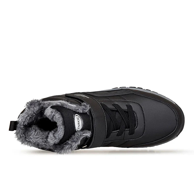 Herren Winterstiefel – Wasserdichte PU-Leder Schneestiefel | Gefütterte Rutschfeste Hohe Arbeits- & Freizeitschuhe Kaufschwan®