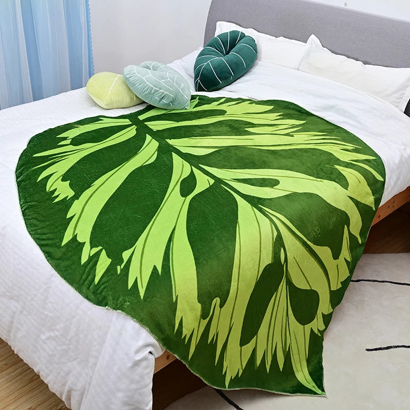 150×200CM Super Weiche Große Blattdecke – Gloriosum Pflanzenmotiv, Kuscheldecke für Sofa, Bett & Wohnaccessoires Kaufschwan® Hellgrünes Blatt 150x200cm