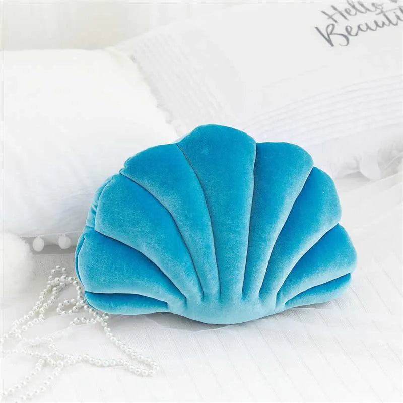 Velours Kissen mit Füllung für Wohnkultur | Sofa Kissen mit Muschel Design | Geschenk | 32x25cm