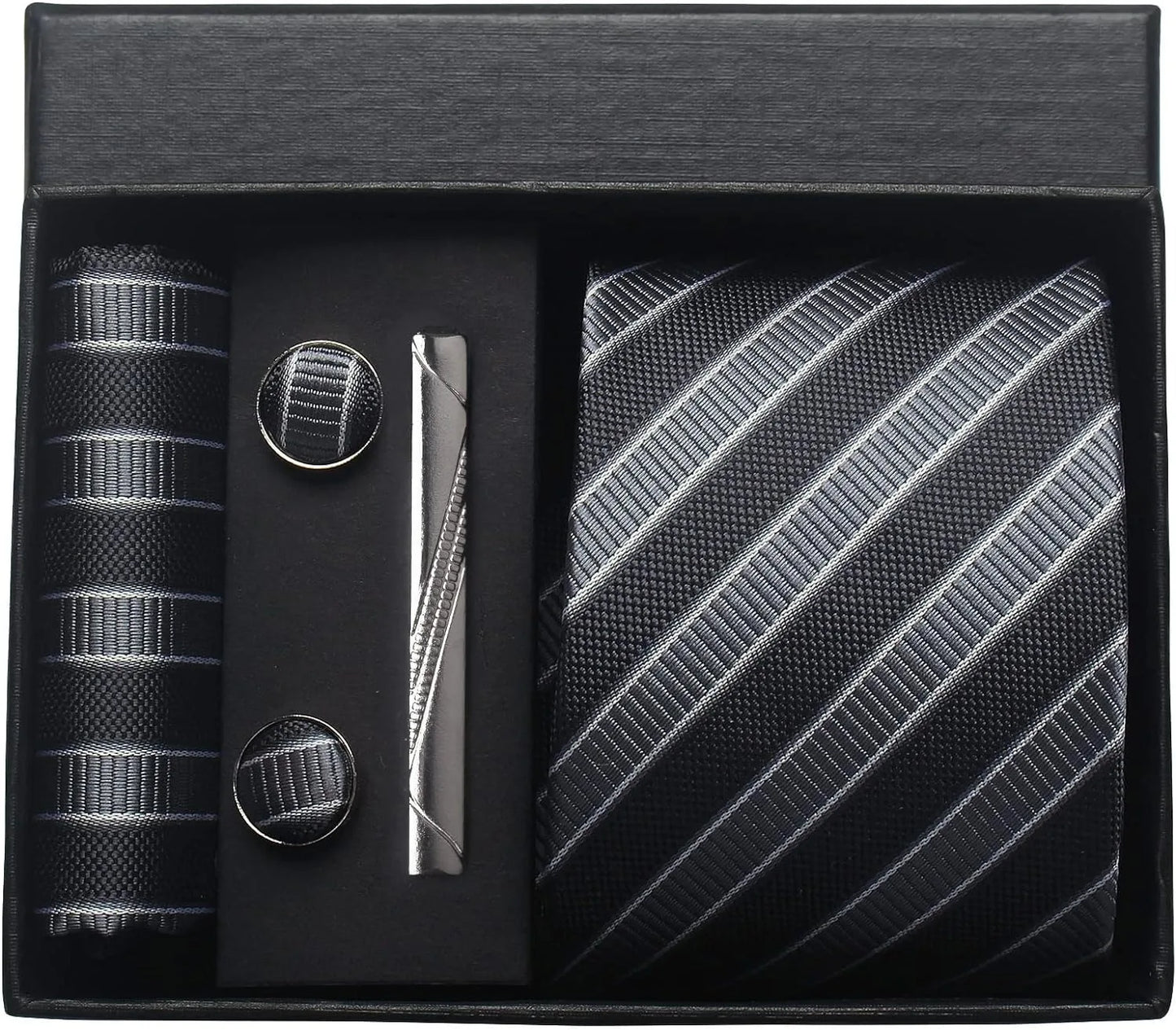 Herren Krawatten-Set aus 100% Seide – 8 cm Krawatte mit Einstecktuch & Manschettenknöpfen | Klassisches Geschenkset für Business & Hochzeit