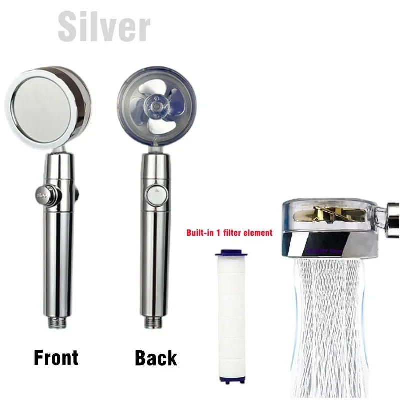 Wassersparender Hochdruck-Duschkopf mit Turbo-Propeller und integriertem Filter – Regenbrause Badezimmerzubehör Kaufschwan® Silber