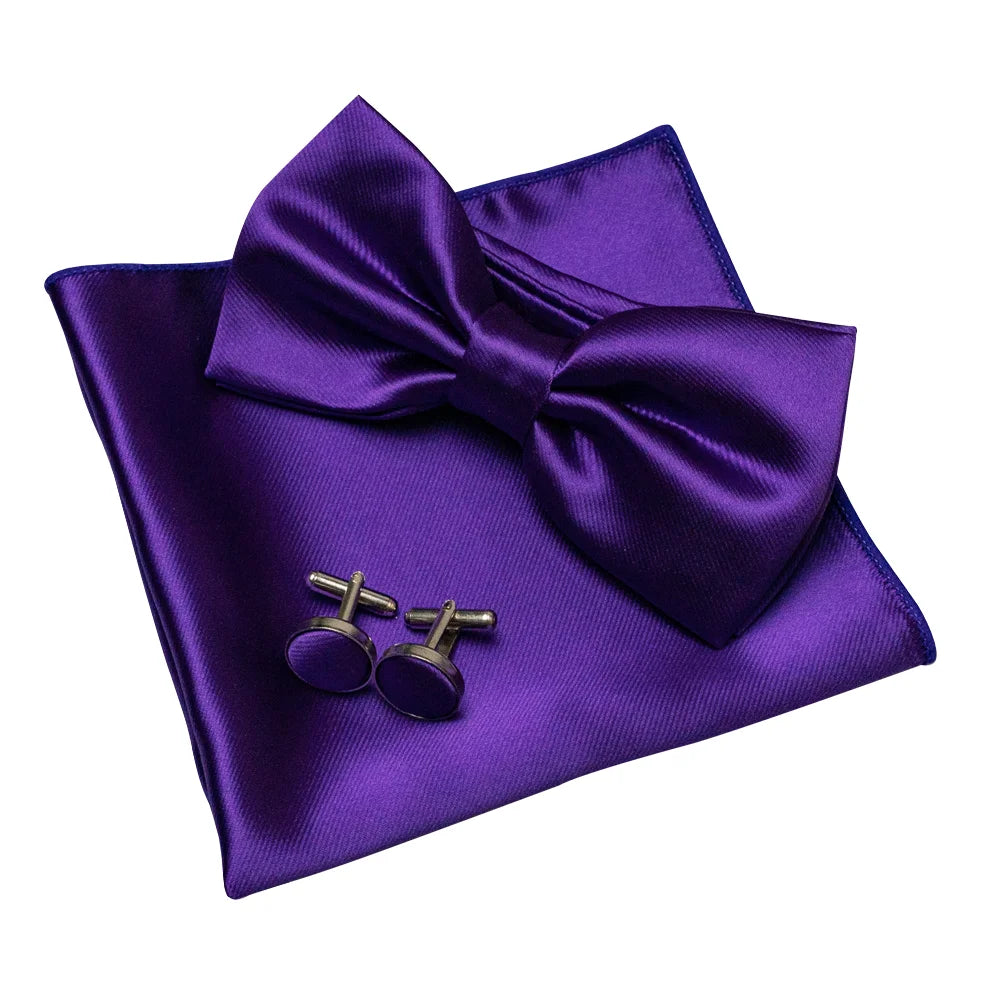 Herren Satin-Fliegen-Set – Elegante Fliege mit Manschettenknöpfen & Einstecktuch | Glänzendes Accessoire für Business & Hochzeit Kaufschwan® Violett