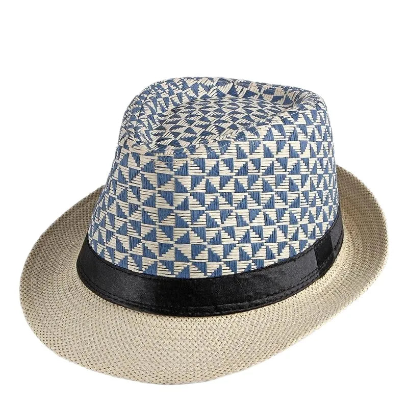 Retro Sonnenhut – Britischer Top Hat Stil, Geometrischer Strohhut mit Gürtel, Unisex Strand & Partner Fedoras