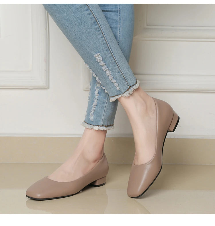 Damen Business-Pumps mit Quadratischer Spitze – Elegante Flache Schuhe mit Niedrigem Absatz | Büro- und Karriereschuhe für Frühjahr & Herbst Kaufschwan®