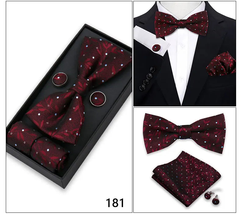 Herren Fliegen-Set – 3-teiliges Geschenkset mit Fliege, Einstecktuch & Manschettenknöpfen | Elegantes Rotes Accessoire für Business & Hochzeit Kaufschwan®