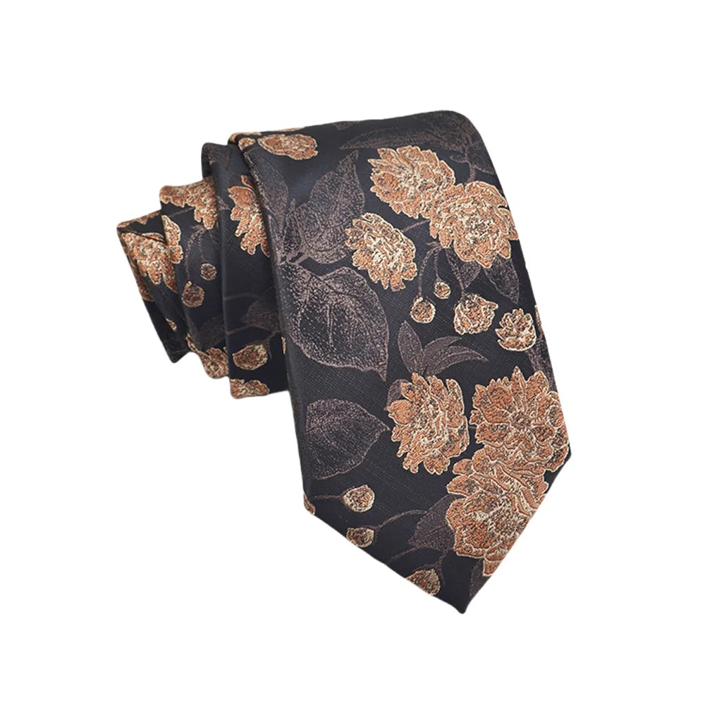 Herren Jacquard-Krawatte 8 cm – Hochwertige Krawatte mit Punkt- & Blumenmuster | Elegantes Accessoire für Business, Büro & Hochzeit Kaufschwan® Braun mit floralem Muster