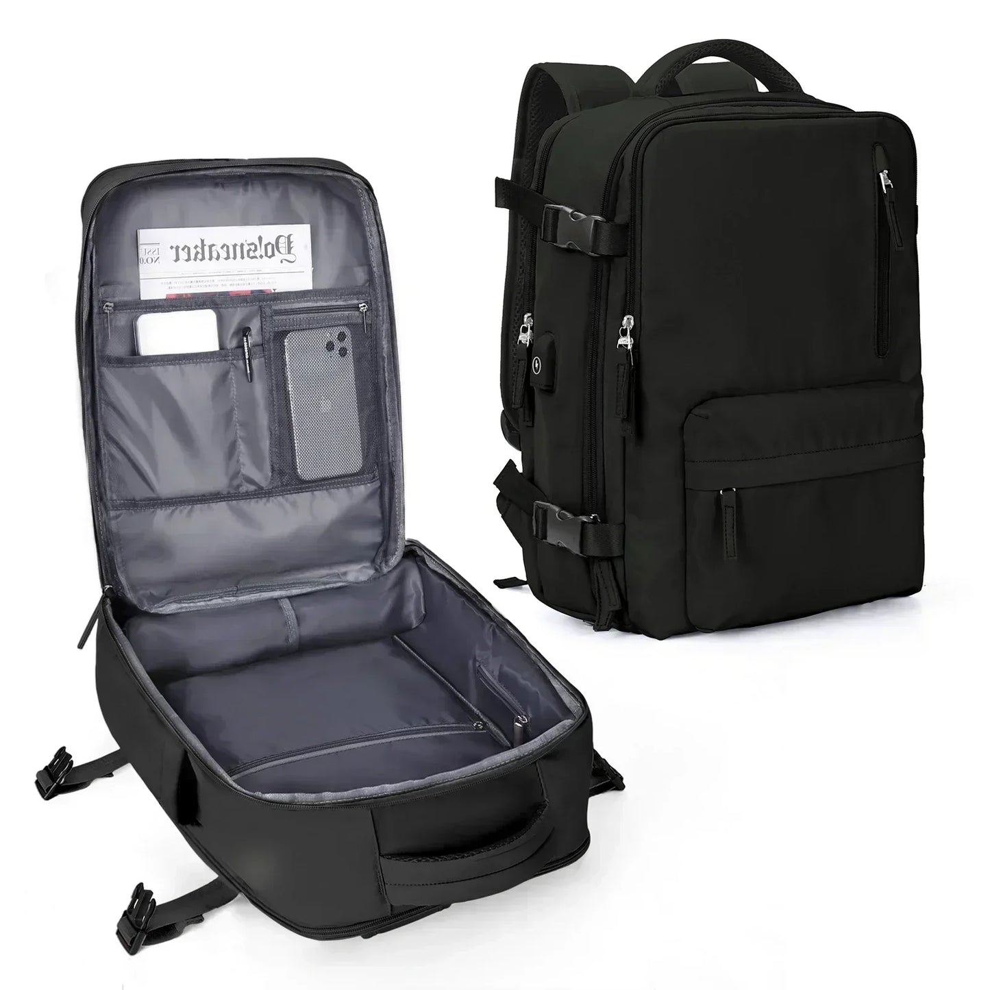 Handgepäck Rucksack | Laptop-Rucksack für Flugreisen | Schul- & Arbeitstasche Kaufschwan® Schwarz