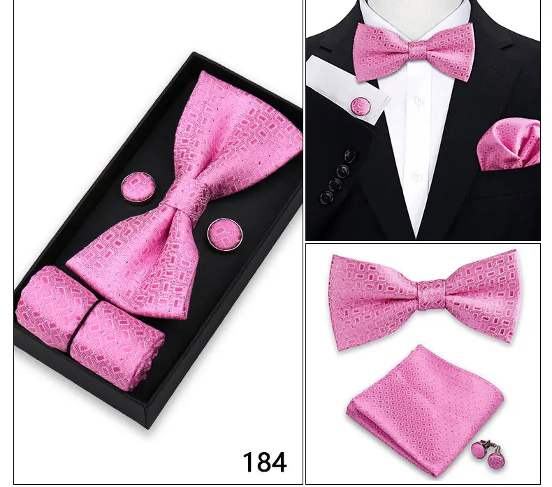 Herren Fliegen-Set – 3-teiliges Geschenkset mit Fliege, Einstecktuch & Manschettenknöpfen | Elegantes Rotes Accessoire für Business & Hochzeit Kaufschwan®