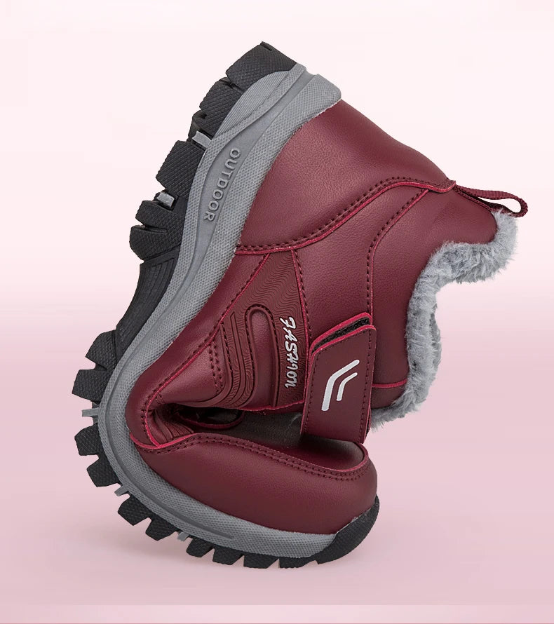 Damen Winterstiefel – Designer Wasserdichte Plateau Stiefeletten im Australischen Stil | Luxus Lederoptik mit Kunstfell Futter
