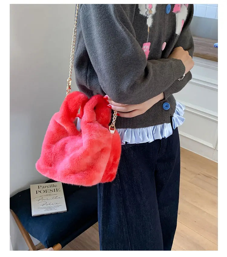 Modische Nischen-Handtasche mit Farbverlauf – Plüsch Damen Crossbody & Schultertasche im Trendigen Design