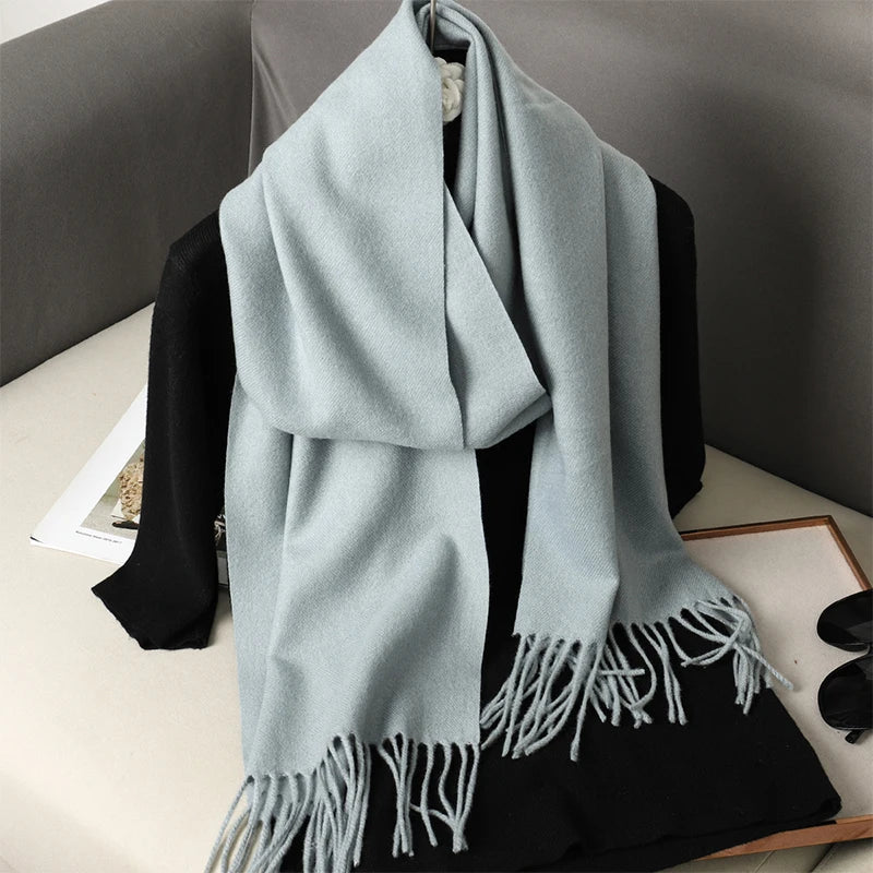 Bunte Winter Schals für Damen | Langer Kaschmir-Optik Wärmeschal | Einfarbig Hijab, Umschlagtuch & Pashmina Kopftuch