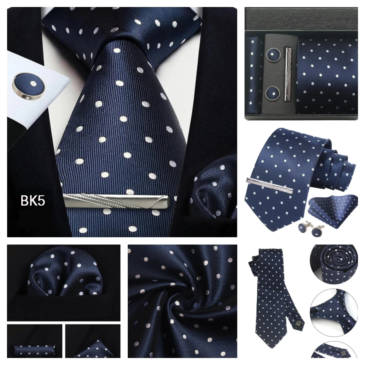 Herren Krawatten-Set aus 100% Seide – 8 cm Krawatte mit Einstecktuch & Manschettenknöpfen | Klassisches Geschenkset für Business & Hochzeit Kaufschwan®