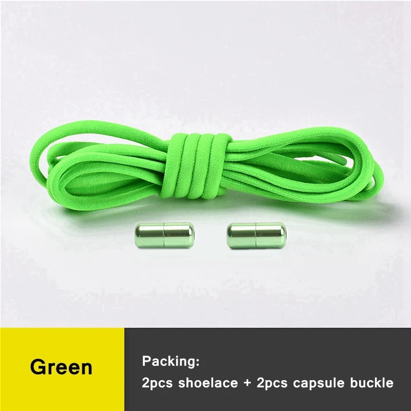 21 Farben No-Tie Schnürsenkel – Elastische Laces mit Rundem Metallverschluss | Schnelle Slip-On Sneaker Laces für Damen & Herren, 1 Paar Kaufschwan® Grün 100cm