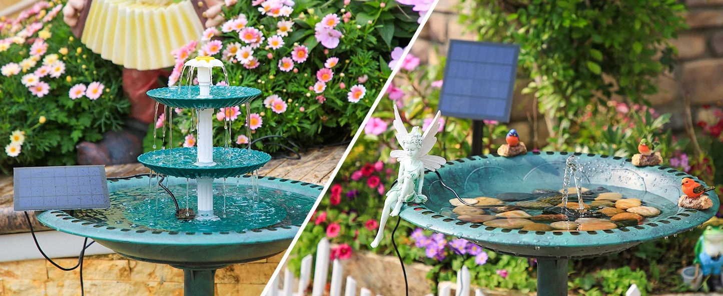 3-Stufiges Vogelbad mit 3,5W Solarpumpe – DIY Solar-Brunnen | Abnehmbares Wasserspiel für Garten & Dekoration Kaufschwan®