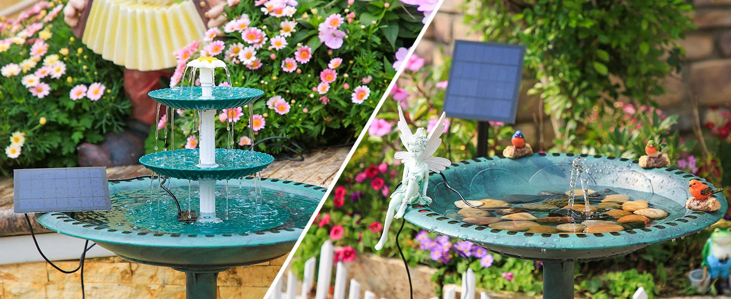 3-Stufiges Vogelbad mit 3,5W Solarpumpe – DIY Solar-Brunnen | Abnehmbares Wasserspiel für Garten & Dekoration Kaufschwan®