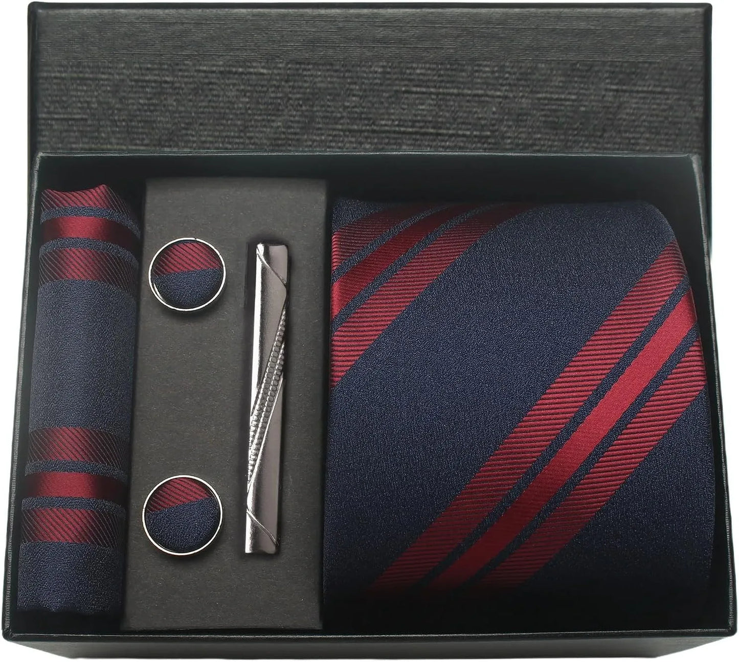 Herren Krawatten-Set aus 100% Seide – 8 cm Krawatte mit Einstecktuch & Manschettenknöpfen | Klassisches Geschenkset für Business & Hochzeit