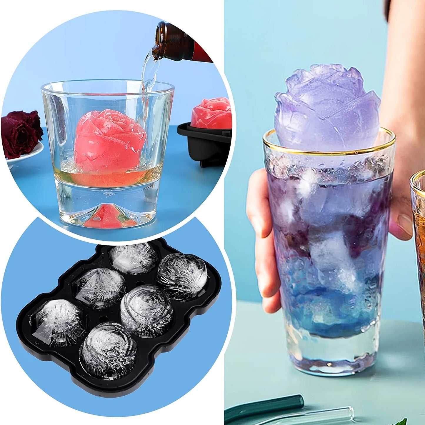 Diamant & Rosen Eiswürfelform aus Silikon – Für Cocktails, Whiskey & Getränke Kaufschwan®