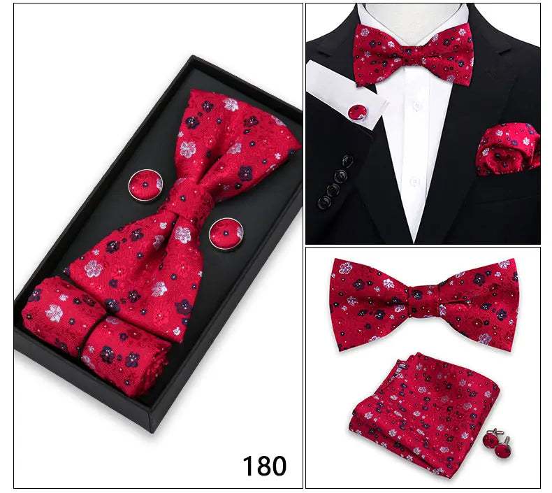 Herren Fliegen-Set – 3-teiliges Geschenkset mit Fliege, Einstecktuch & Manschettenknöpfen | Elegantes Rotes Accessoire für Business & Hochzeit Kaufschwan®
