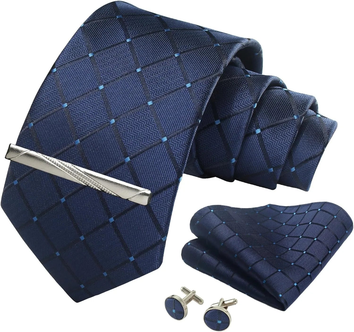 Herren Krawatten-Set aus 100% Seide – 8 cm Krawatte mit Einstecktuch & Manschettenknöpfen | Klassisches Geschenkset für Business & Hochzeit Kaufschwan®