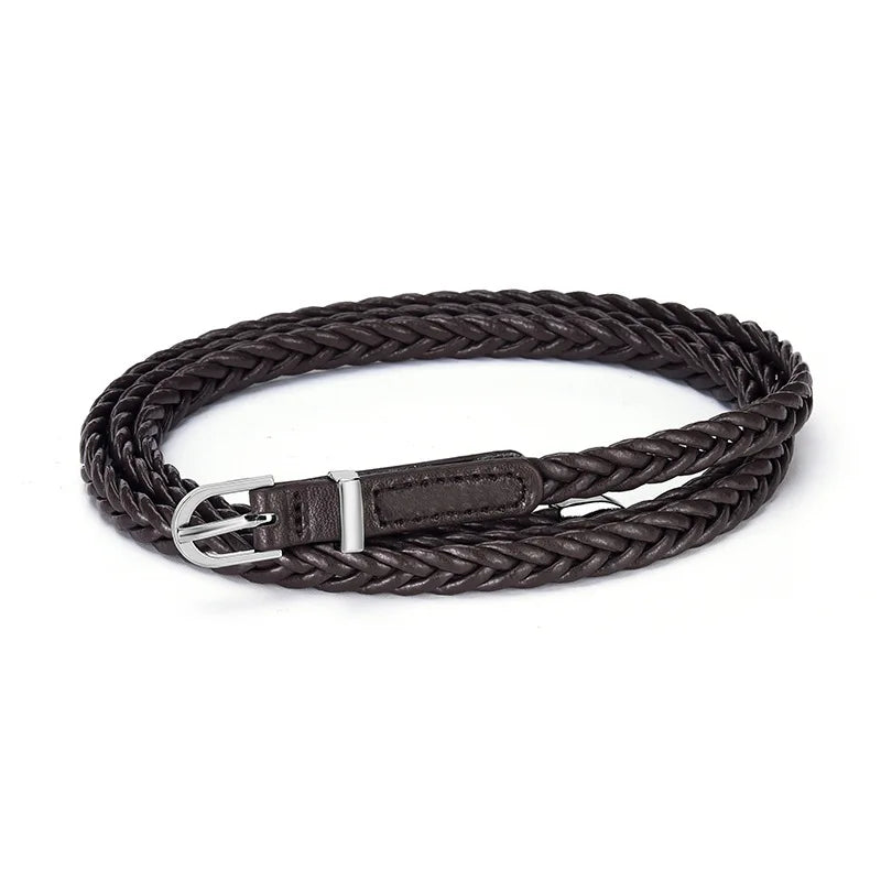 Geflochtener PU Gürtel für Damen – Goth Retro Stil | Dünner Schwarzer Taillengürtel mit Dornschließe für Kleider & Jeans