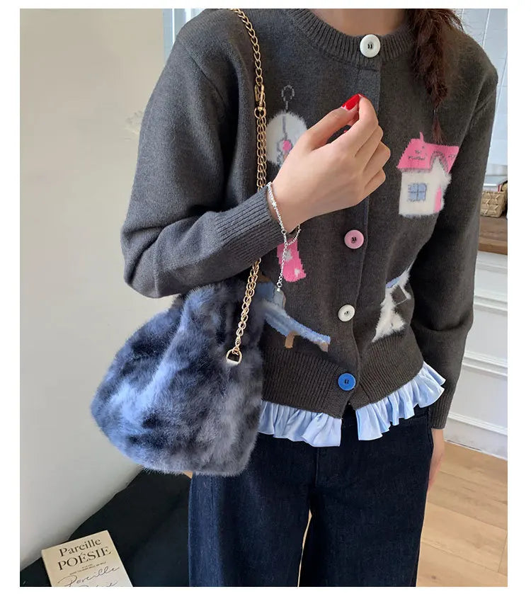 Modische Nischen-Handtasche mit Farbverlauf – Plüsch Damen Crossbody & Schultertasche im Trendigen Design