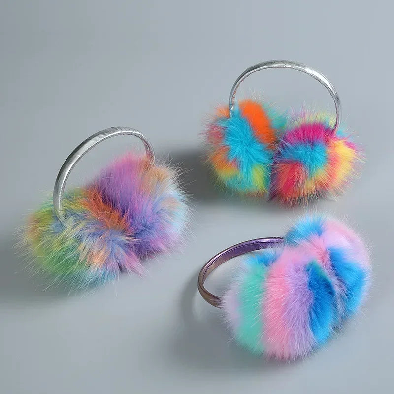 Bunte Regenbogen Winter Ohrwärmer – Plüsch Ohrenschützer | Winddicht, Warm & Weich Kaufschwan®
