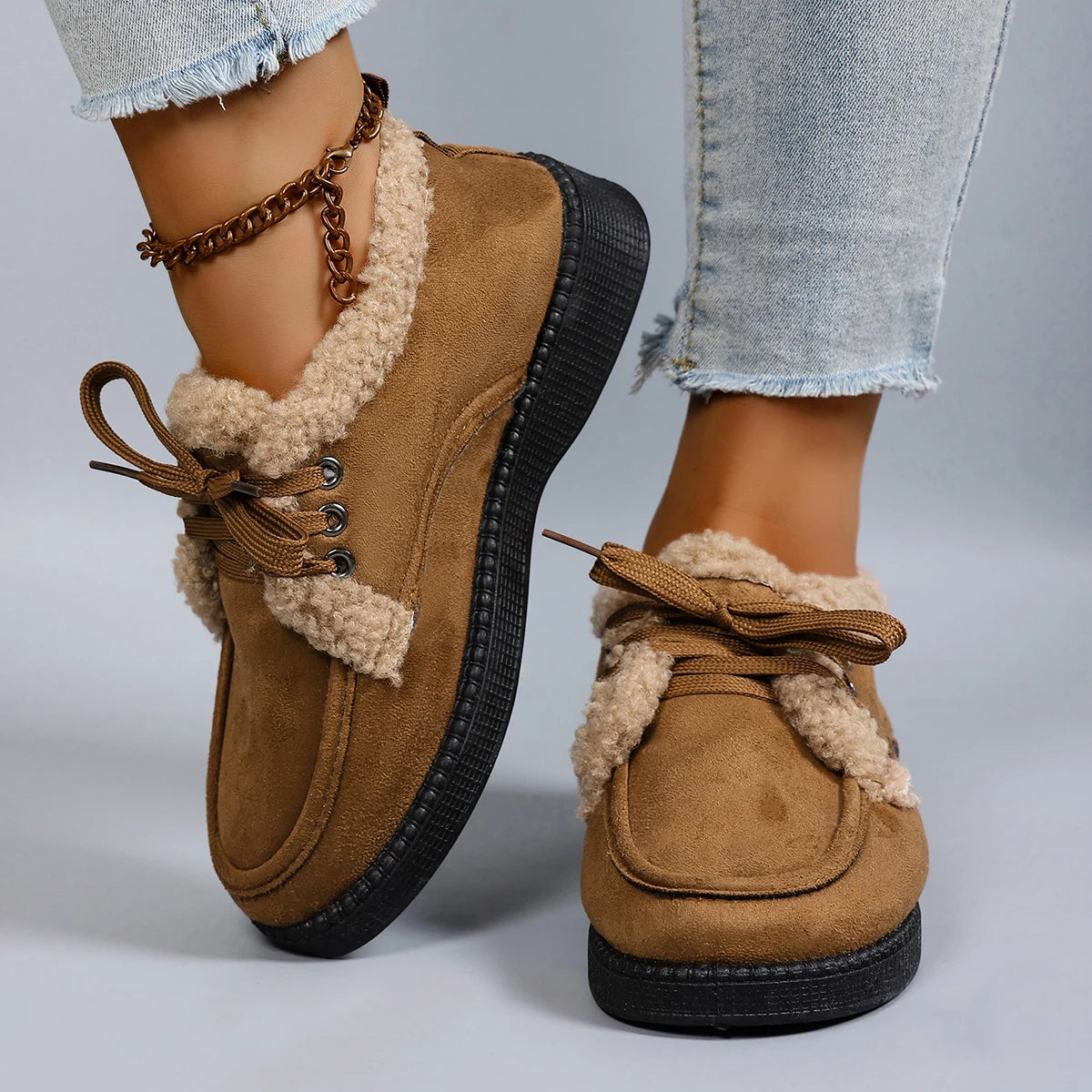 Damen Niedrige Winter Baumwollschuhe – Warme, Bequeme & Atmungsaktive Freizeitschuhe | Kunstfell Gefütterte Herbst- und Winterschuhe