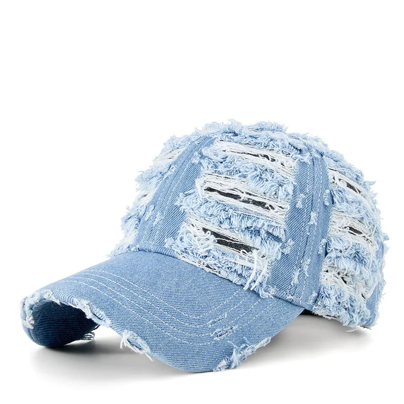 Distressed Denim Baseballkappe | Vintage Ripped Style Sonnenhut | Cool Hip Hop Snapback Caps für Herren & Damen Kaufschwan®