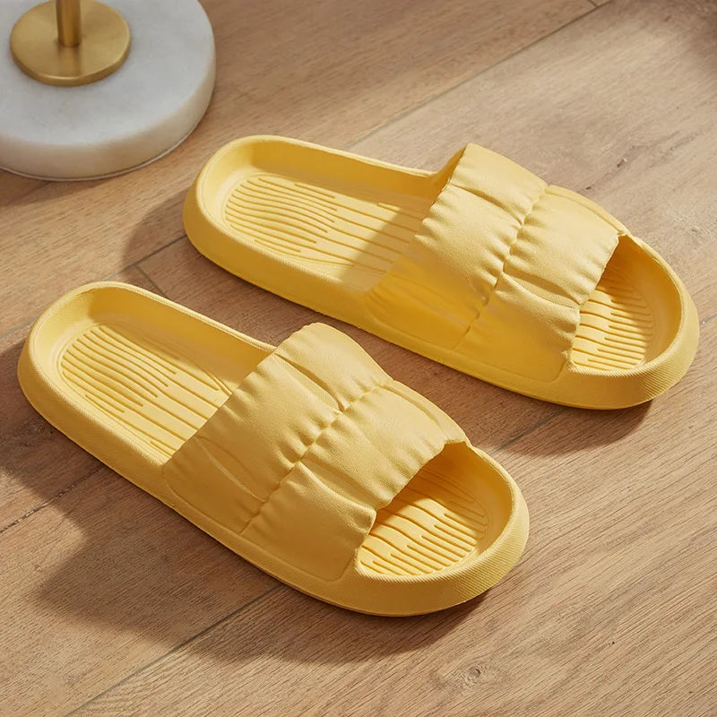 Damen Sommer Sandalen mit dicker Sohle | Leise Weichsohlen-Hausschuhe | Rutschfeste Indoor-Sandalen & Herren-Flip-Flops Kaufschwan® Design 2 Gelb 38-39