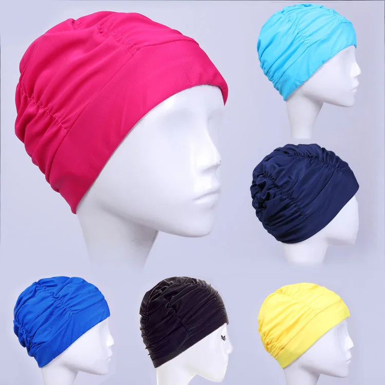 Damen Badehaube Turban Stil – Stoff Schwimmkappe | Schutz für Langes Haar & Ohren, Atmungsaktive Yoga- & Spa-Kappe in Mehreren Farben