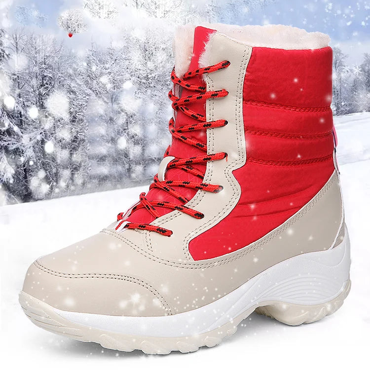 Damen Schneestiefel – Winter Plateau Schuhe | Warme Kunstfell Gefütterte Flache Stiefel für Damen | Bequeme Winter Schuhe