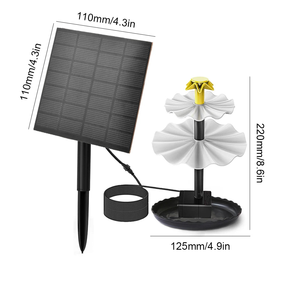3-Stufige Solar-Vogelbad-Brunnenpumpe mit Solarpanel – Solar-Wasserbrunnen | Multifunktionales Wasserspiel für Hof, Terrasse & Balkon Kaufschwan®