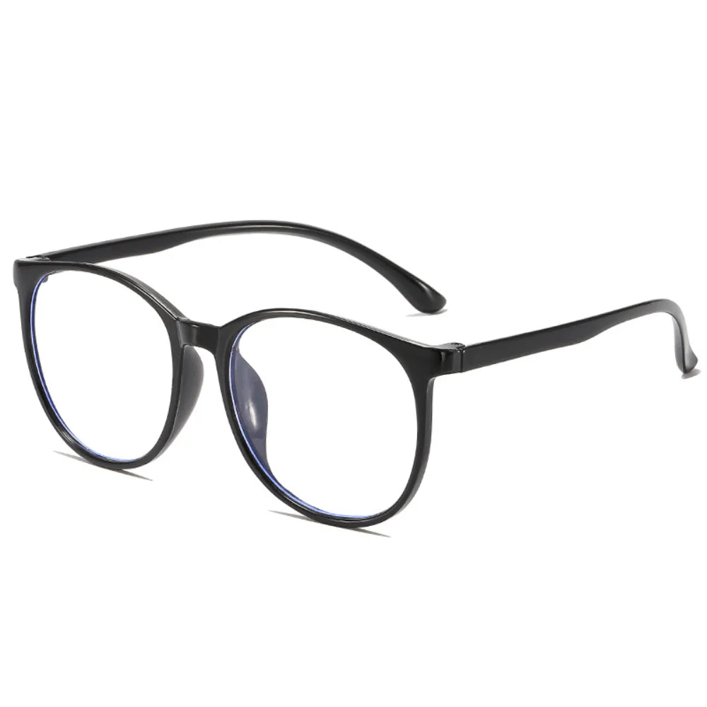 Transparent Large Frame Computer Glasses Women Round Anti Blue Light Optical Spectacle Flat Lens Eye Protection Plain Glasses Kaufschwan® Black